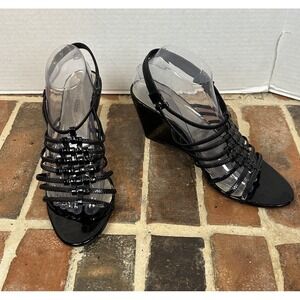 Naturalizer Black High‎ Heel Sandal Wedge Cage Strappy Open Toe Women 10